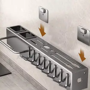 Stainless Steel Wall-Mounted Kitchen Organizer Rack With Hooks