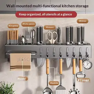 Stainless Steel Wall-Mounted Kitchen Organizer Rack With Hooks