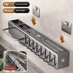 Stainless Steel Wall-Mounted Kitchen Organizer Rack With Hooks