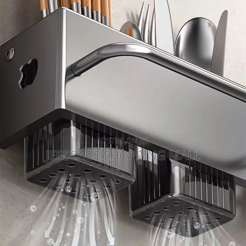 Stainless Steel Wall-Mounted Kitchen Organizer Rack With Hooks