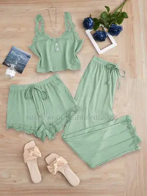 3pcs Pajamas Set for Women .Lace Edge Camisole Vest Long and Short