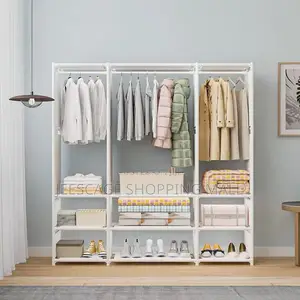 Portable 3-Section Closet Wardrobe Hanging Rods and Storage Shelves