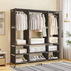 Portable 3-Section Closet Wardrobe Hanging Rods and Storage Shelves
