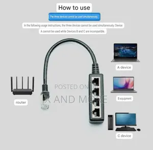 Rj45 4 in 1 Ethernet Cable Adapter Extension Splitter for Network