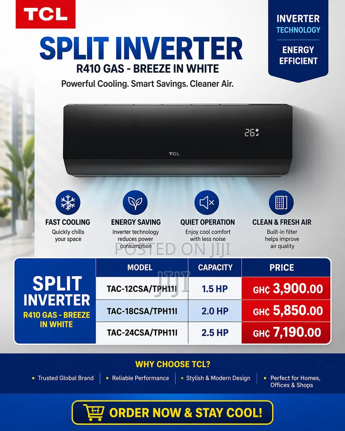 TCL Split Inverter R410 Black Mirror Air Conditon