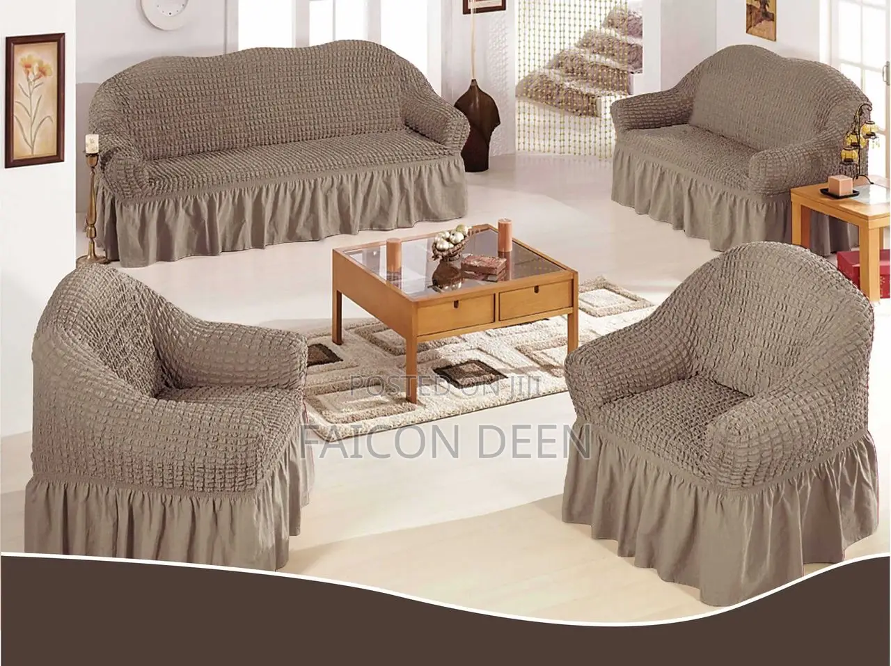 Soft ,Thick ,Super Stylish Sofas(Sold as a Set)Cotton Skirt Covers