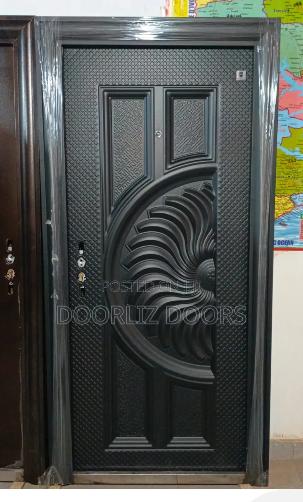 Black Elegant Security Door With Accessories