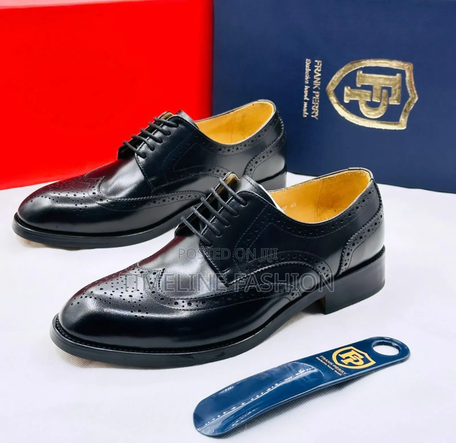 Classic Black Leather Frank Perry Brogues Shoes
