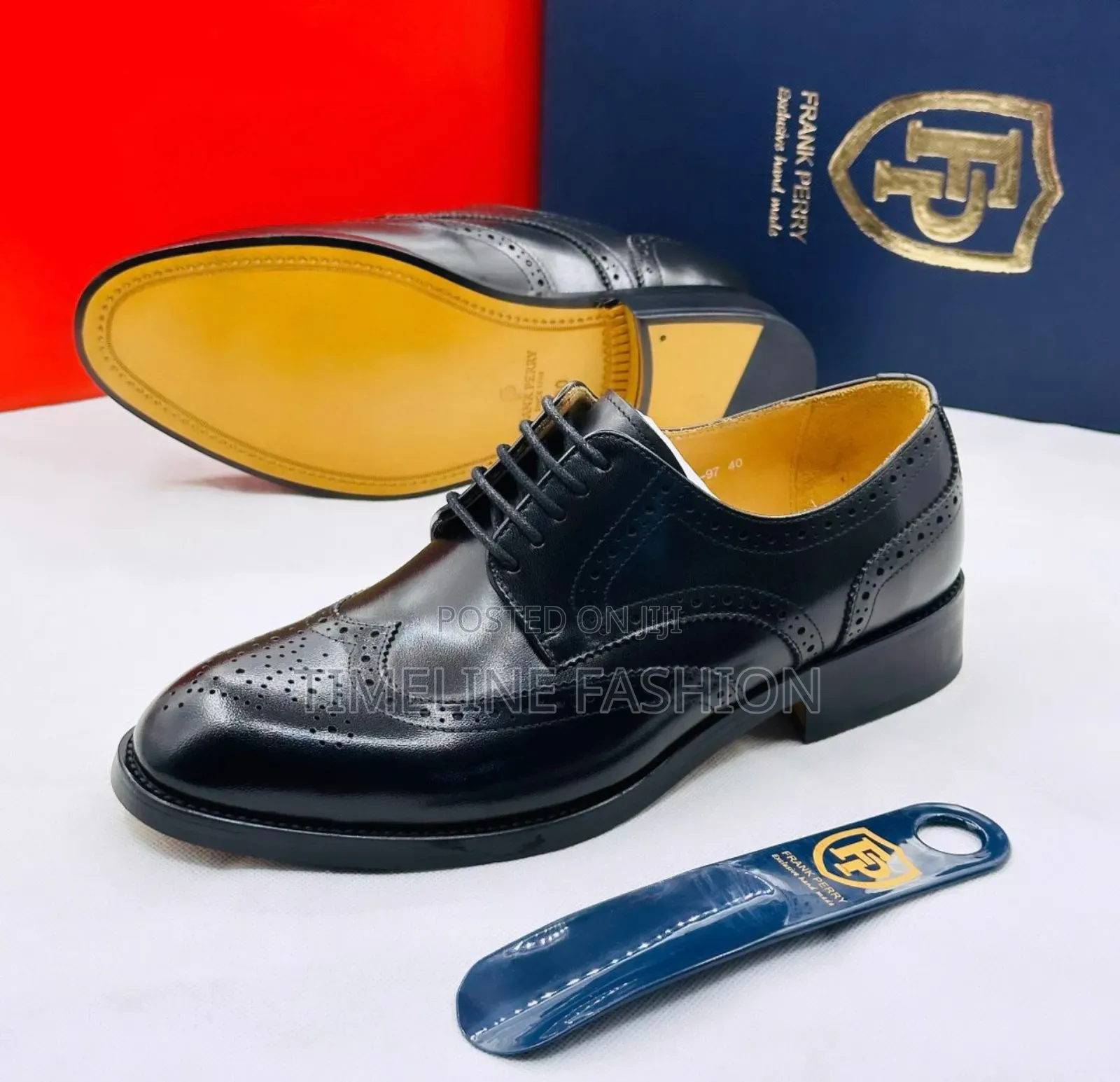 Classic Black Leather Frank Perry Brogues Shoes