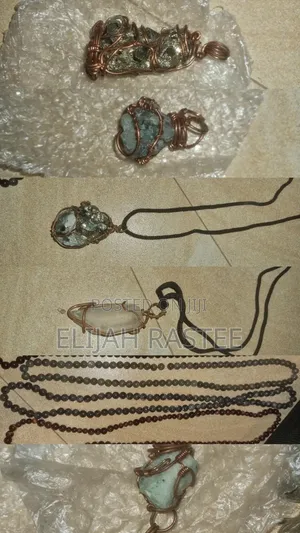 Crystal and Stone Necklaces Wrapped in Copper