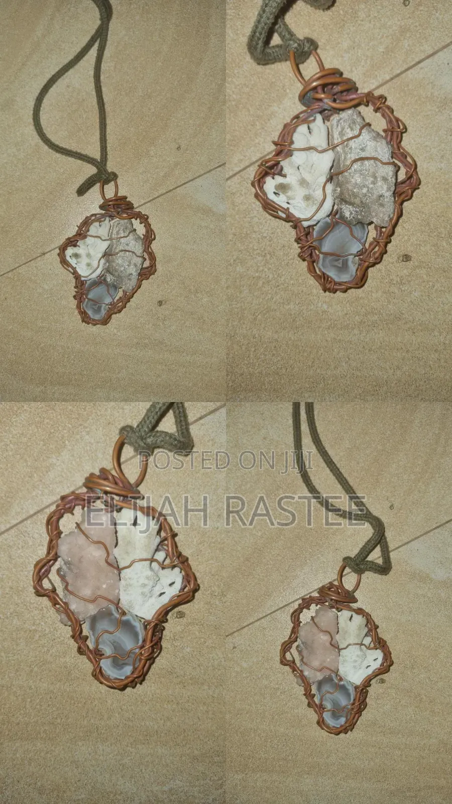 Crystal and Stone Necklaces Wrapped in Copper