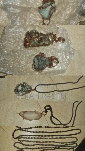 Crystal and Stone Necklaces Wrapped in Copper