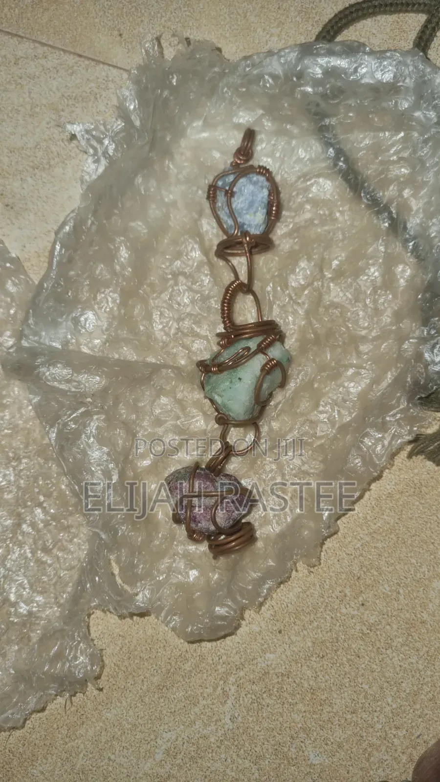Crystal and Stone Necklaces Wrapped in Copper