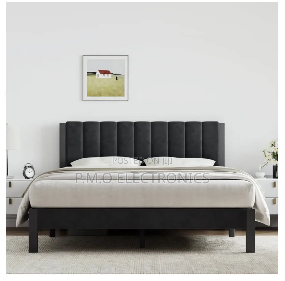Velvet Upholstered Platform Metal Bed Frame