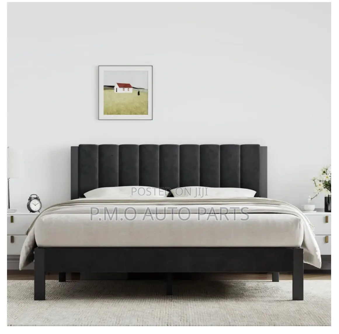 Velvet Upholstered Platform Metal Bed Frame