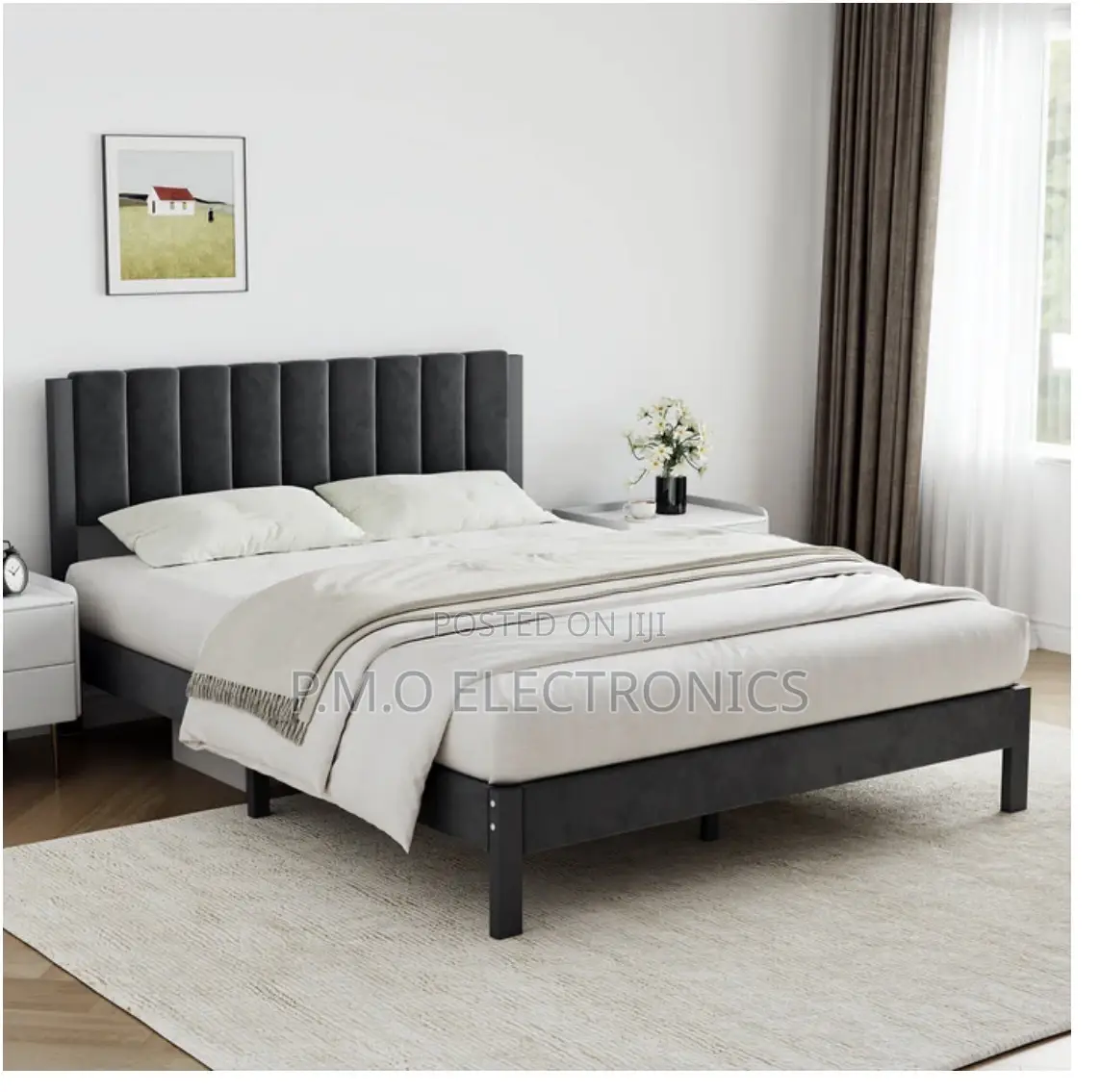 Velvet Upholstered Platform Metal Bed Frame