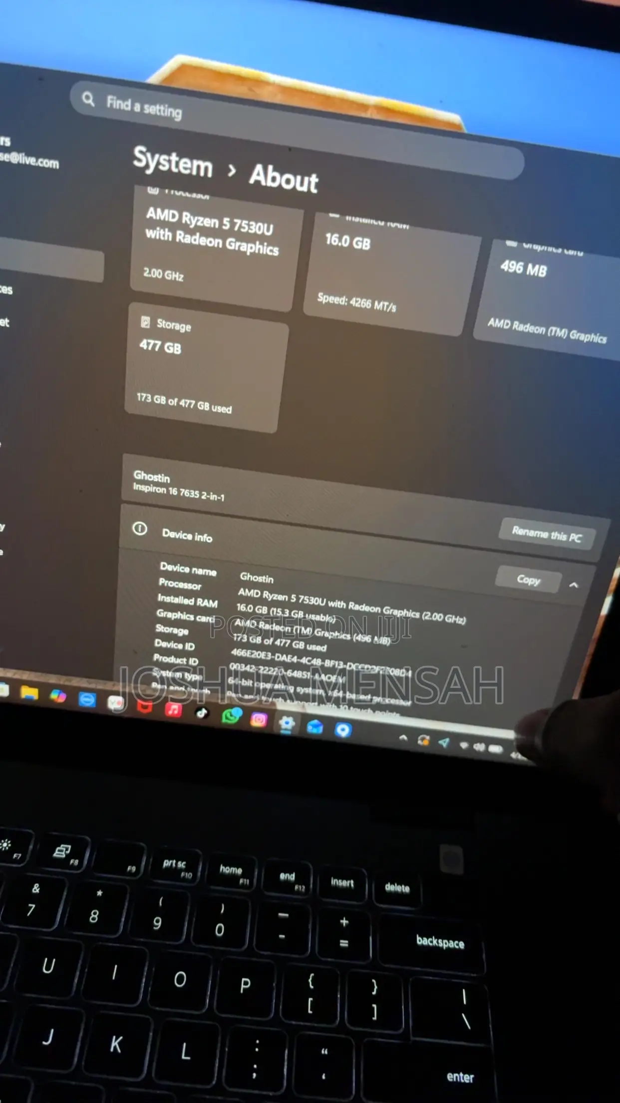 Laptop Dell Inspiron 16 7630 16GB AMD Ryzen 5 SSD 500GB