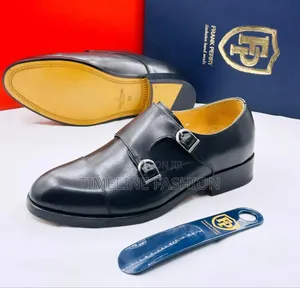Frank Perry Toe Cap Leather Monk Strap Shoes Size 39_46 Black
