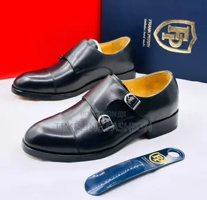 Frank Perry Toe Cap Leather Monk Strap Shoes Size 39_46 Black