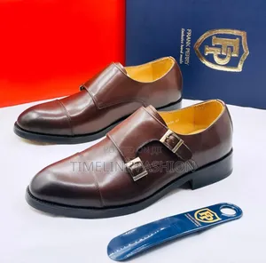 Coffee Brown Frank Perry Men's Leather Monk Strap Shoes