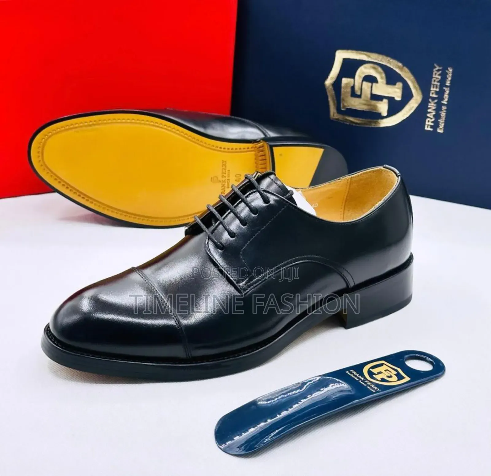 Genuine Leather Frank Perry Cap Toe Office Shoes Black