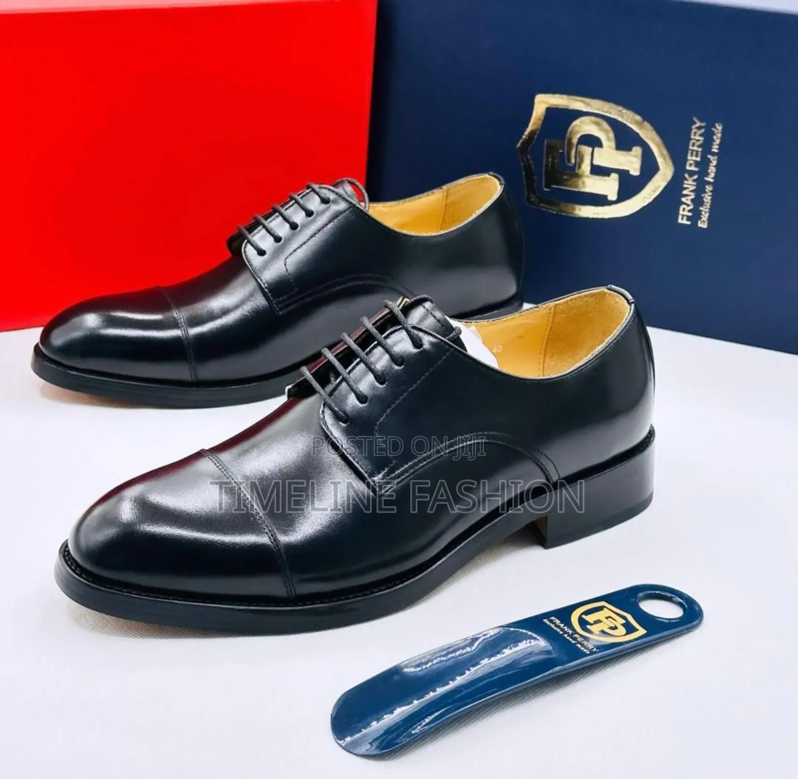 Genuine Leather Frank Perry Cap Toe Office Shoes Black