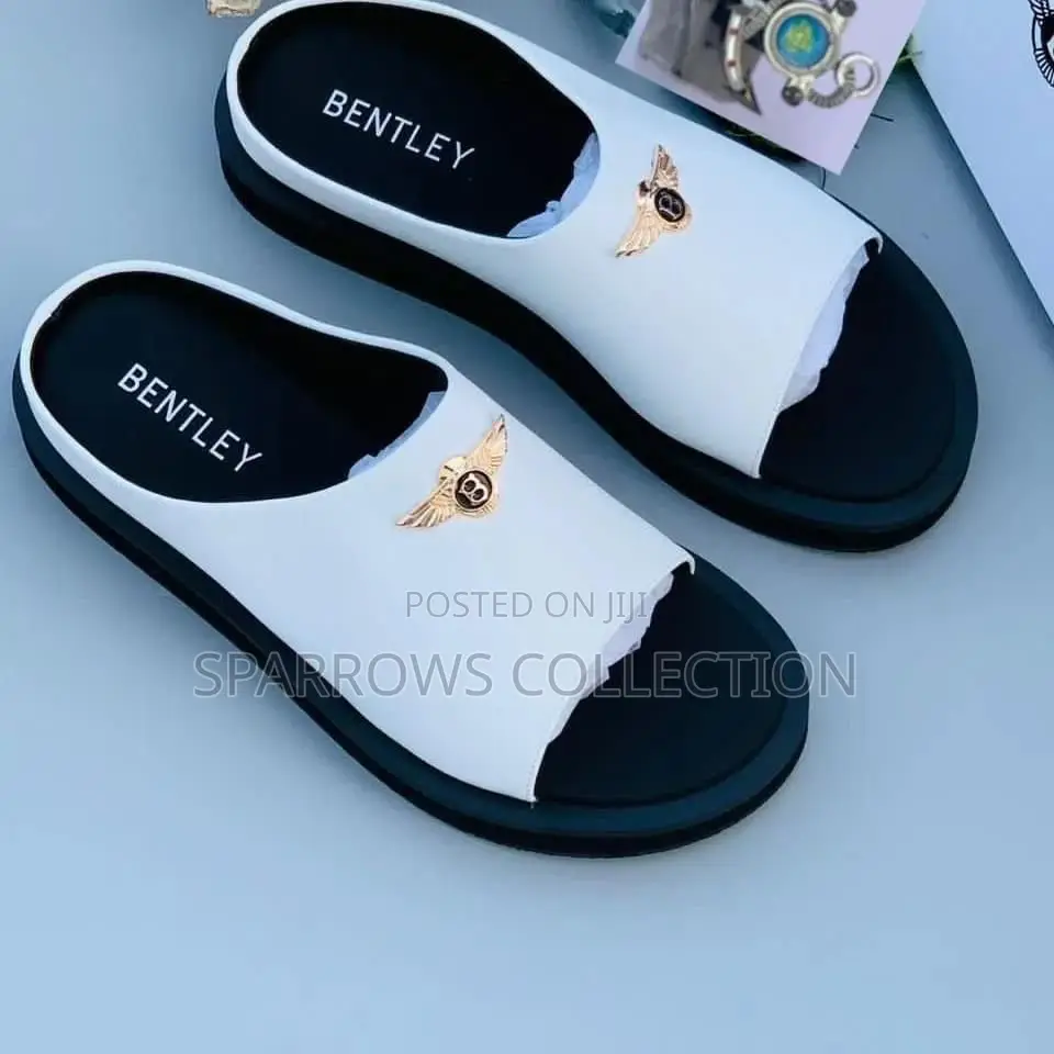 White Leather Bently Slippers