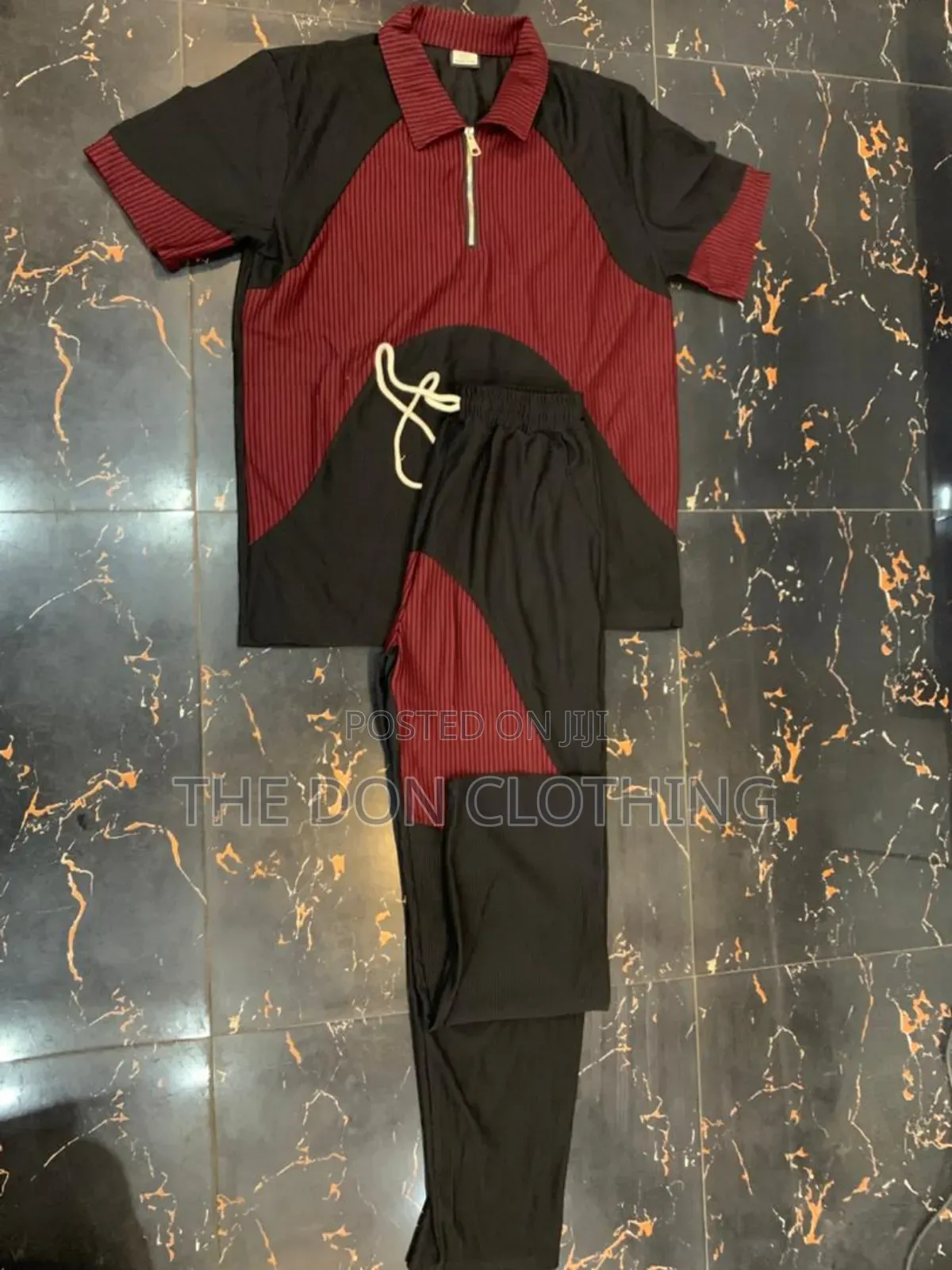 Burgundy Black Colour Block Ribbed Co-Ord Set