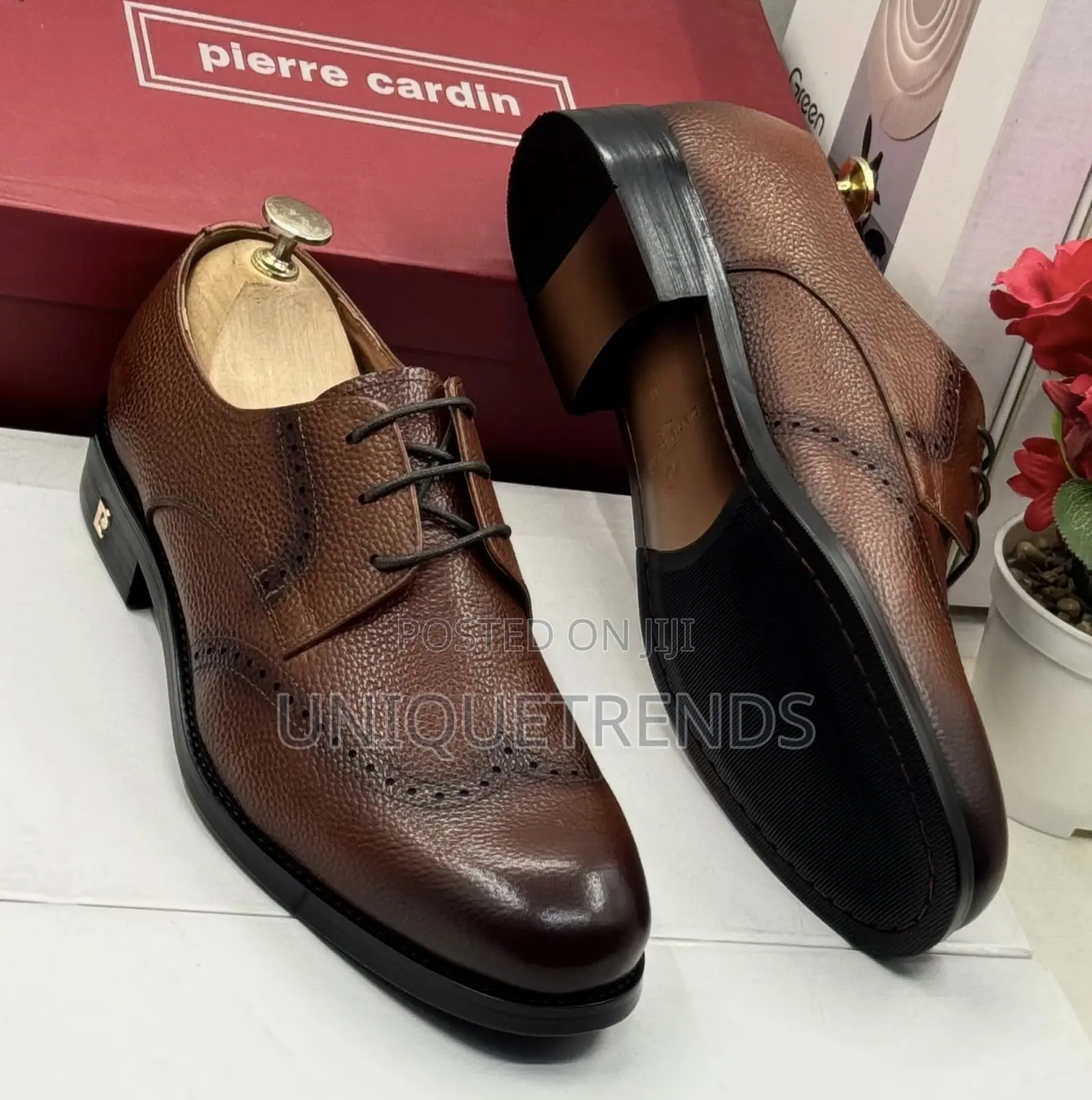 Executive Pierre Cardin Leather Brogue Shoes (Brown)