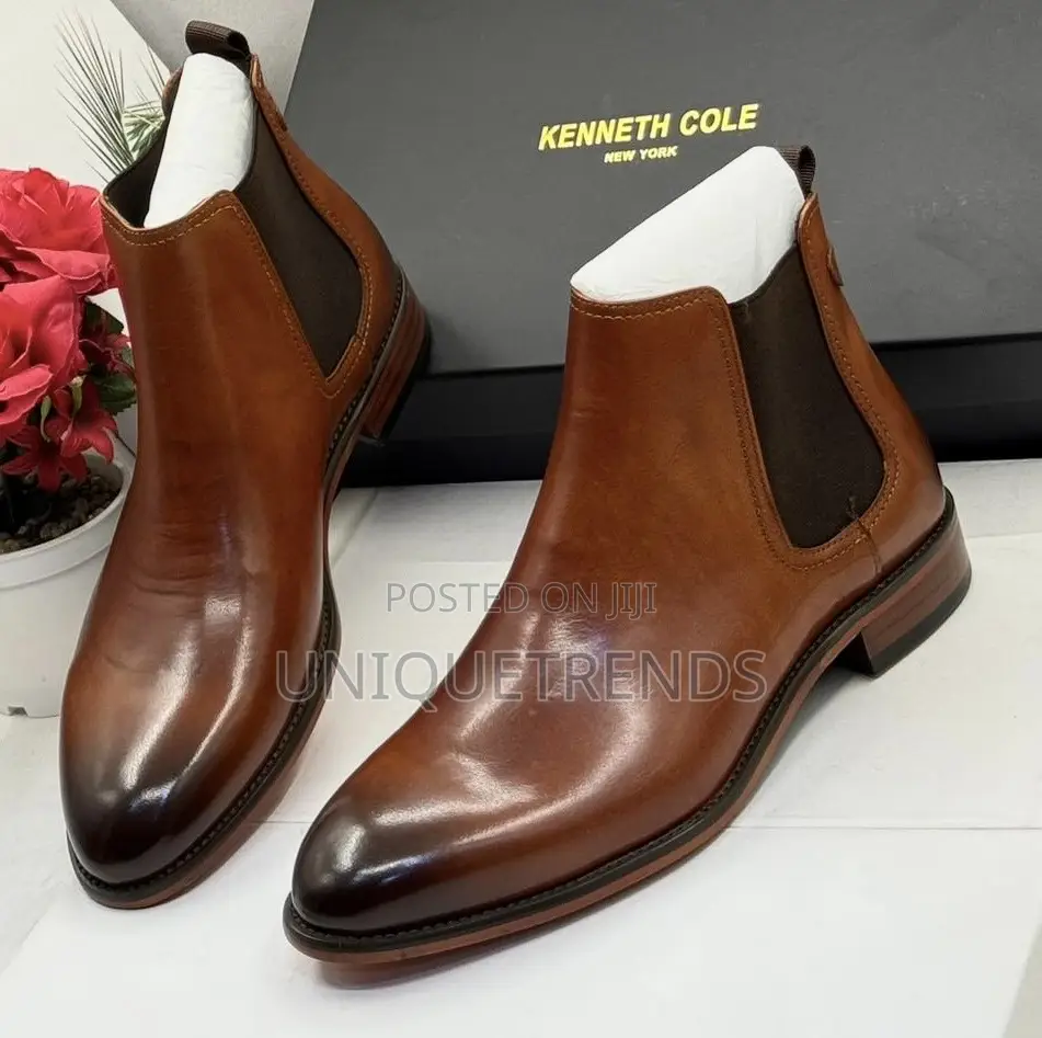 High Quality Kennth Cole Leather Chelsea Boots (Brown)