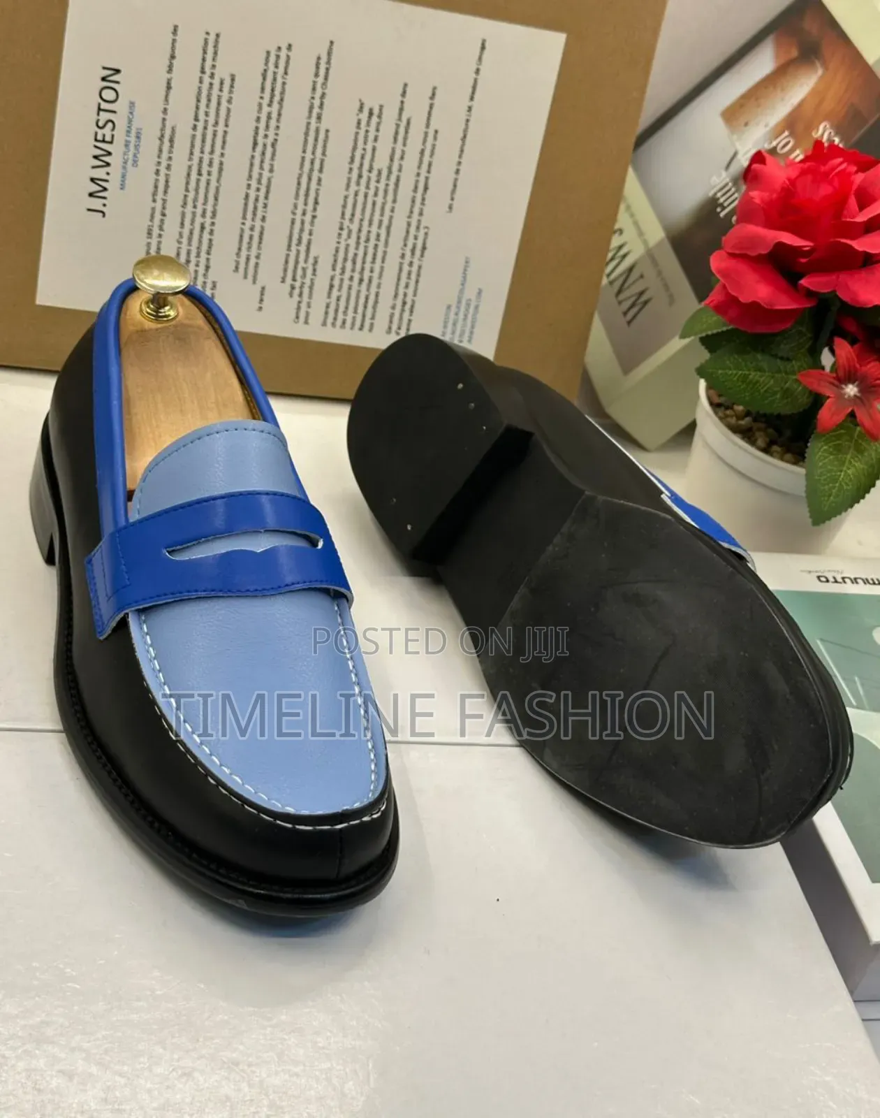 J M Weston Blue and Black Luxury Men's Leather Shoes
