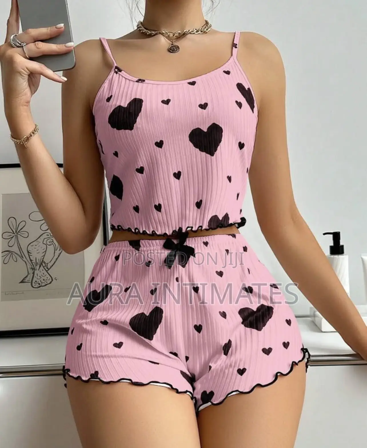 Heart Print Bow Nightwear