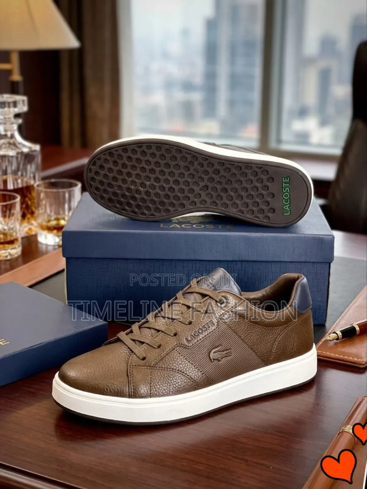 Coffee and White Lacoste Men's Sleek Sneakers