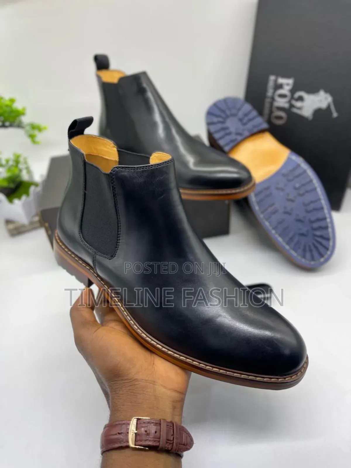 Black Leather Polo Men's Ankle Boots
