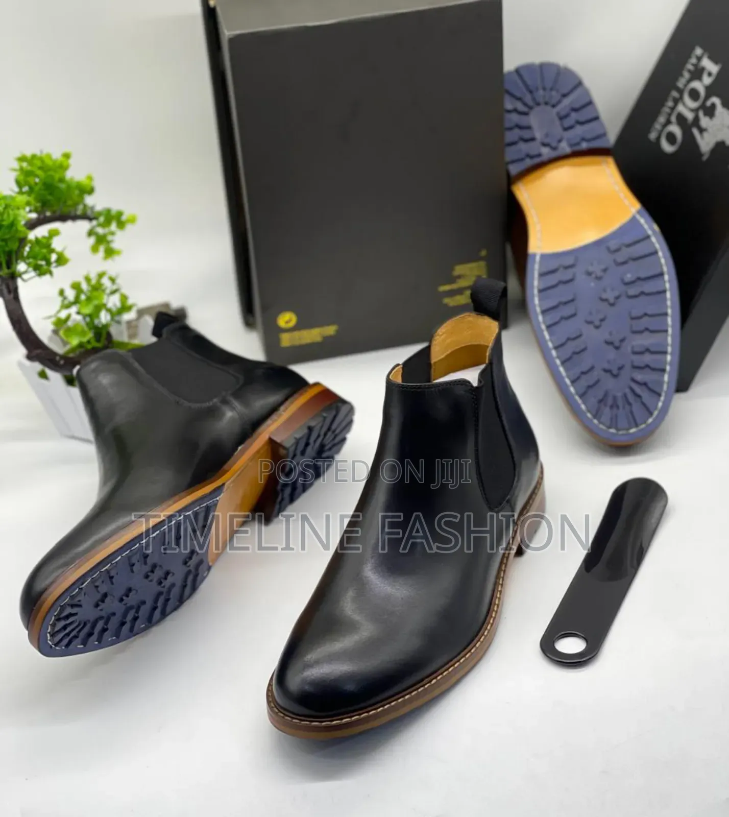 Black Leather Polo Men's Ankle Boots