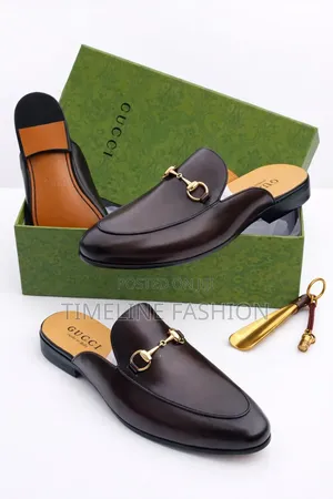 Genuine Leather Gucci Men's Coffee Brown Half Shoes