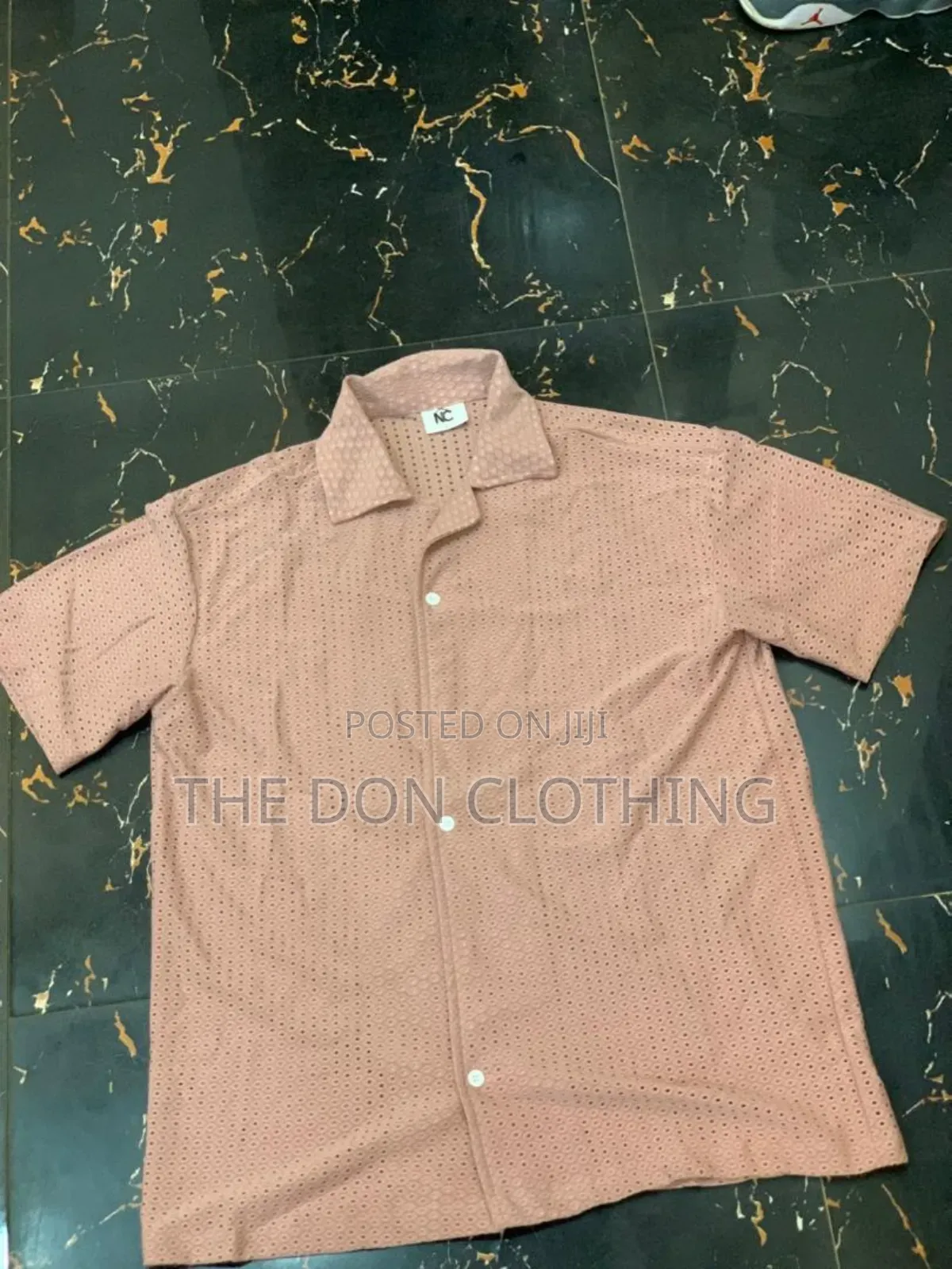 Dusty Rose Perforated Knit Camp Collar Shirt