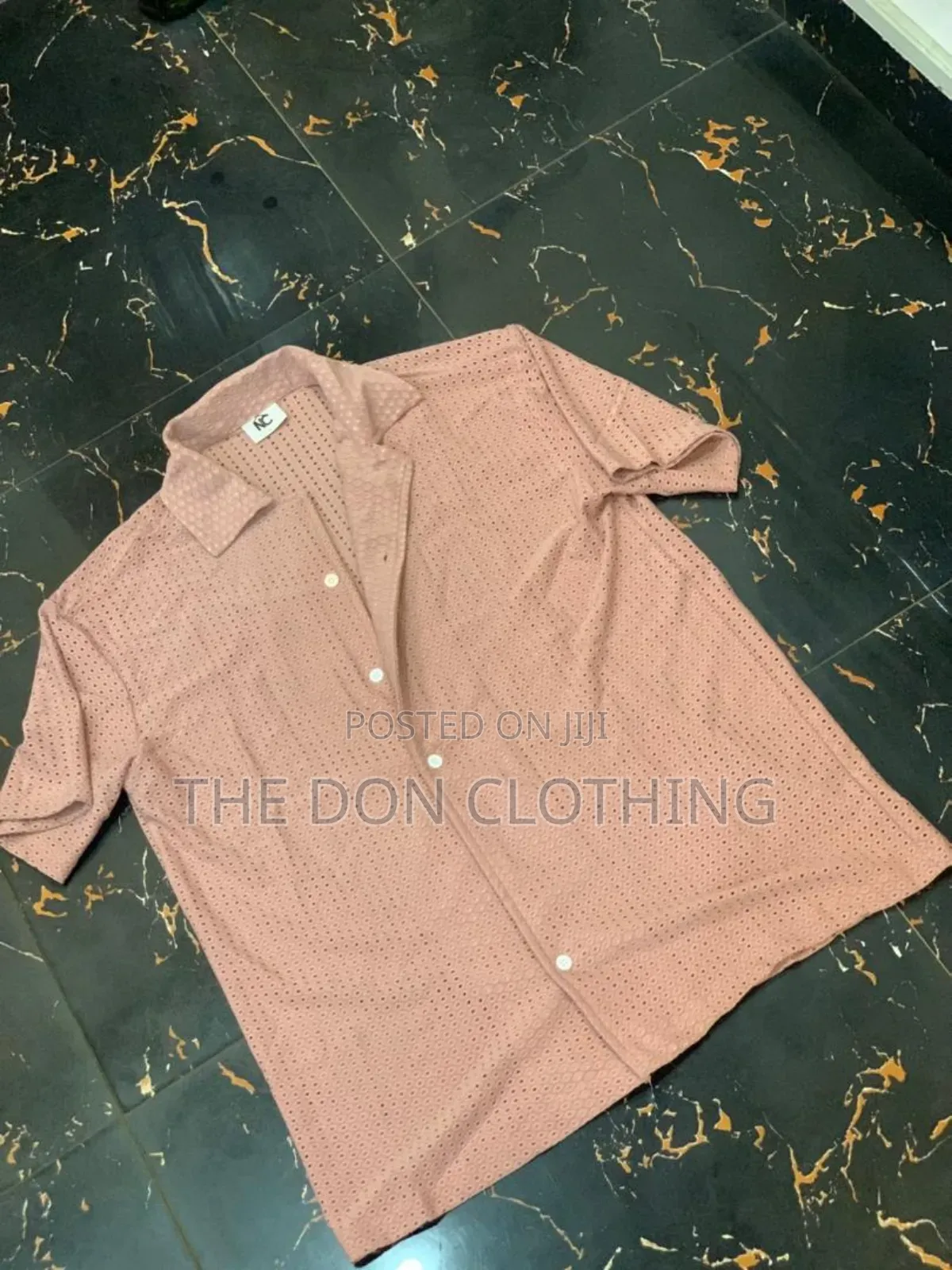 Dusty Rose Perforated Knit Camp Collar Shirt