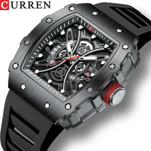 Curren 8438 Black Watch Men Sport Casual Silicone Strap Wristwatches