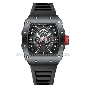 Curren 8438 Black Watch Men Sport Casual Silicone Strap Wristwatches