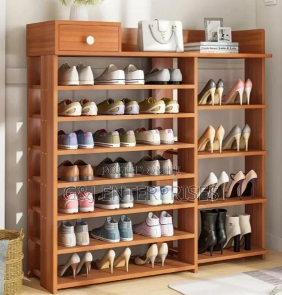 Wooden Shoe by Rack With Top Drawer