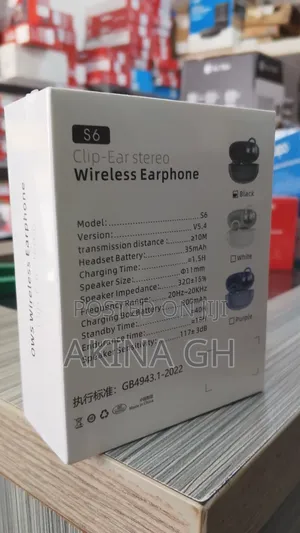 S6 Ows Wireless Earphones Clip Ear Stereo