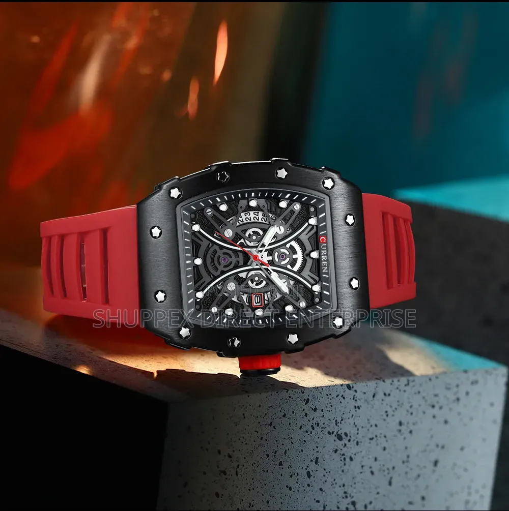 Curren 8438 Red Silicone Strap Watch for Men Sports Casual Wristwathes