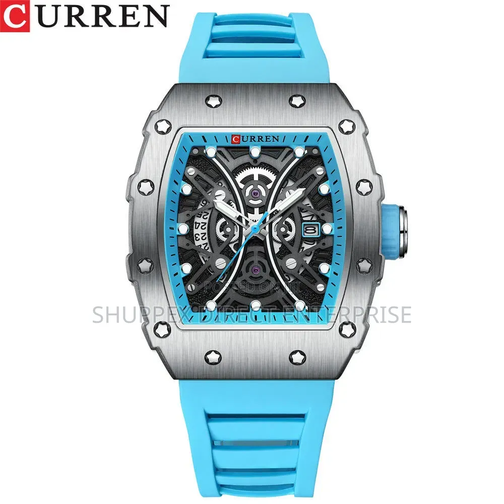 Curren 8438 Blue Silicone Strap Watch Men Sports Casual Wristwathes