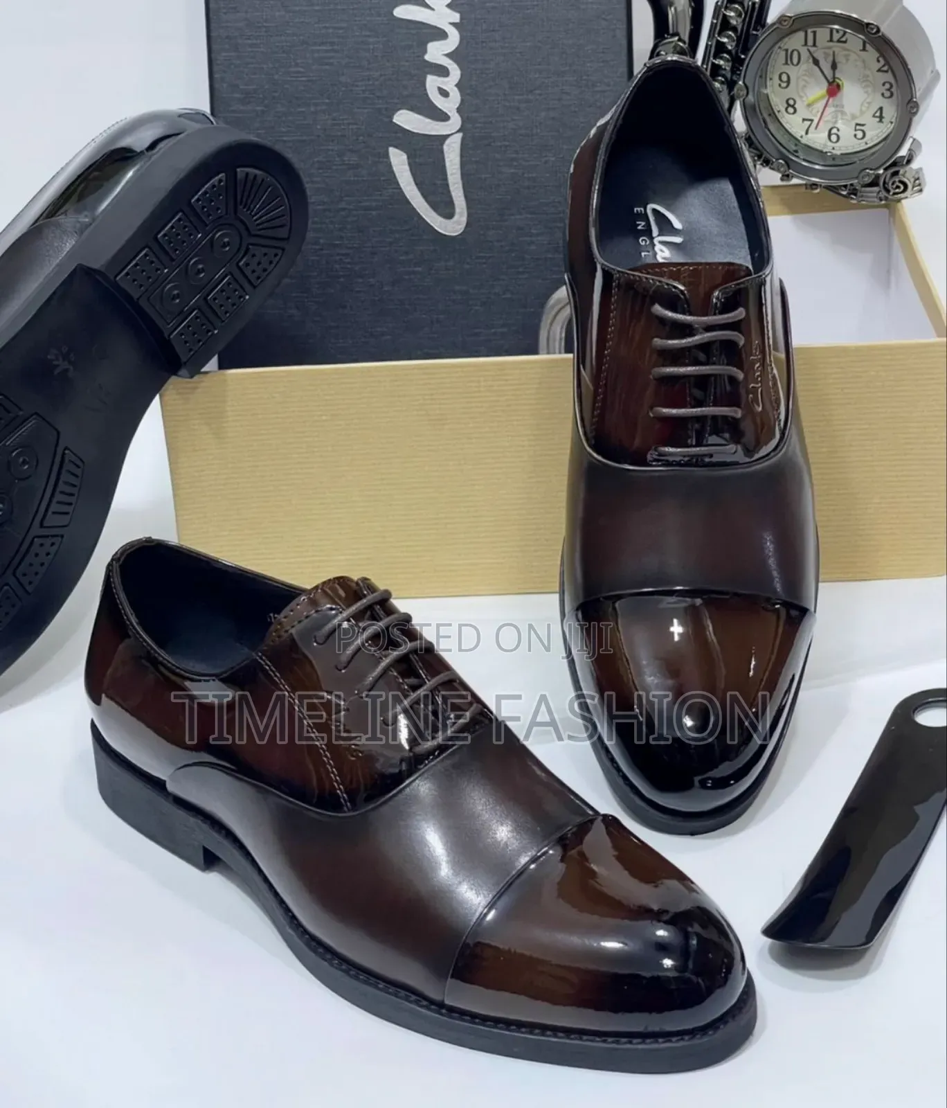 Clark's Coffee Brown Mirror Leather Luxury Men's Shoes