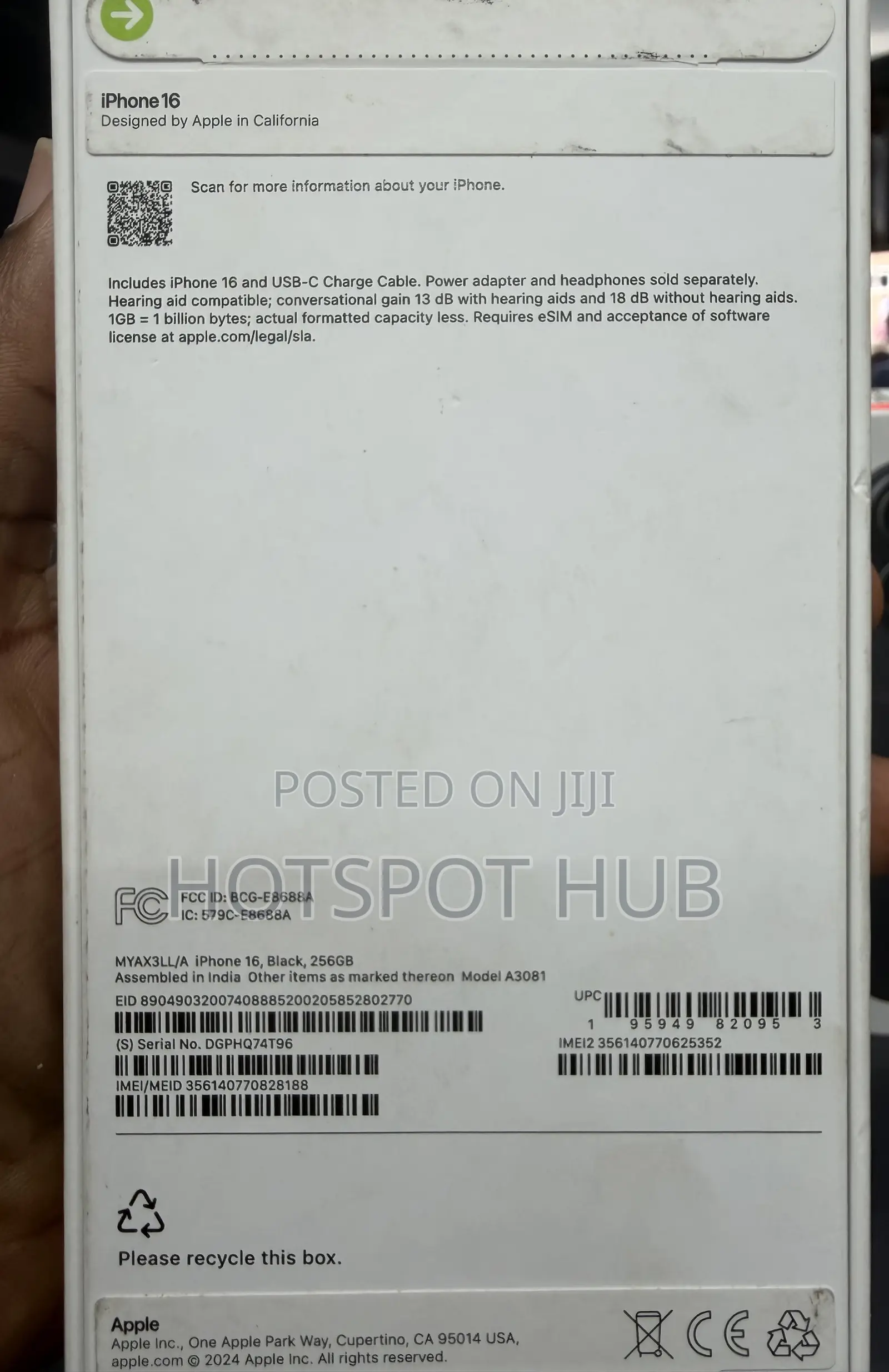 New Apple iPhone 16 256 GB Black