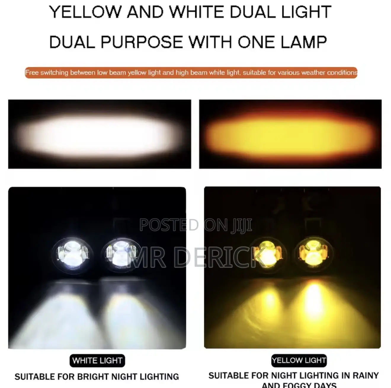 100w Motorcycle Headlight Fog Lights Led Driving Light Dual Color