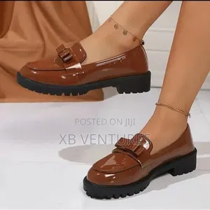 Glossy Brown Solid Sole Ladies Office and Casual Shoes