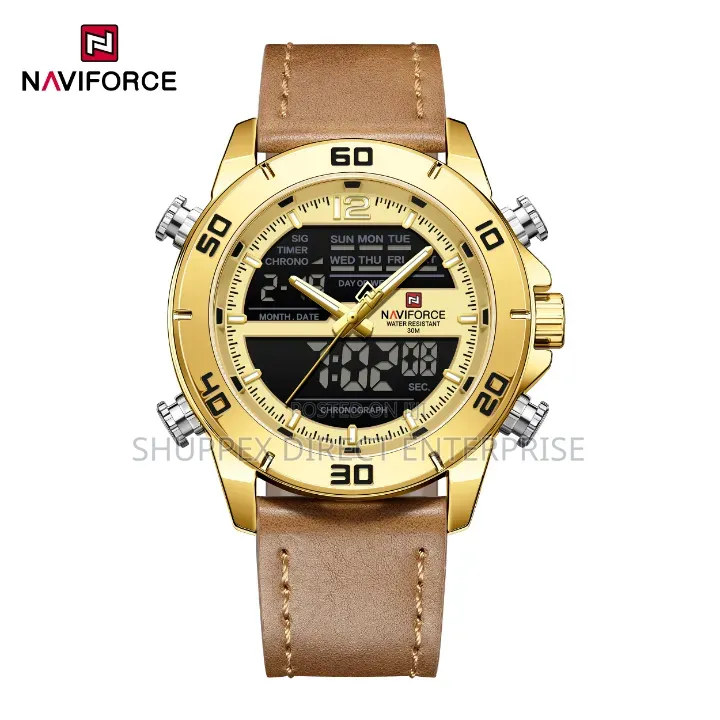 Naviforce 9253 Mens Leather Digital Analog Quartz Wristwatch