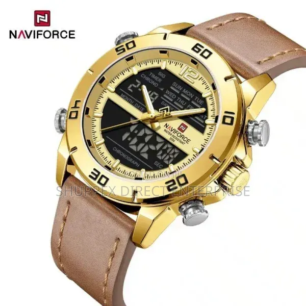 Naviforce 9253 Mens Leather Digital Analog Quartz Wristwatch